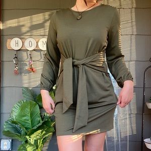 Green Long Sleeve Wrap Dress